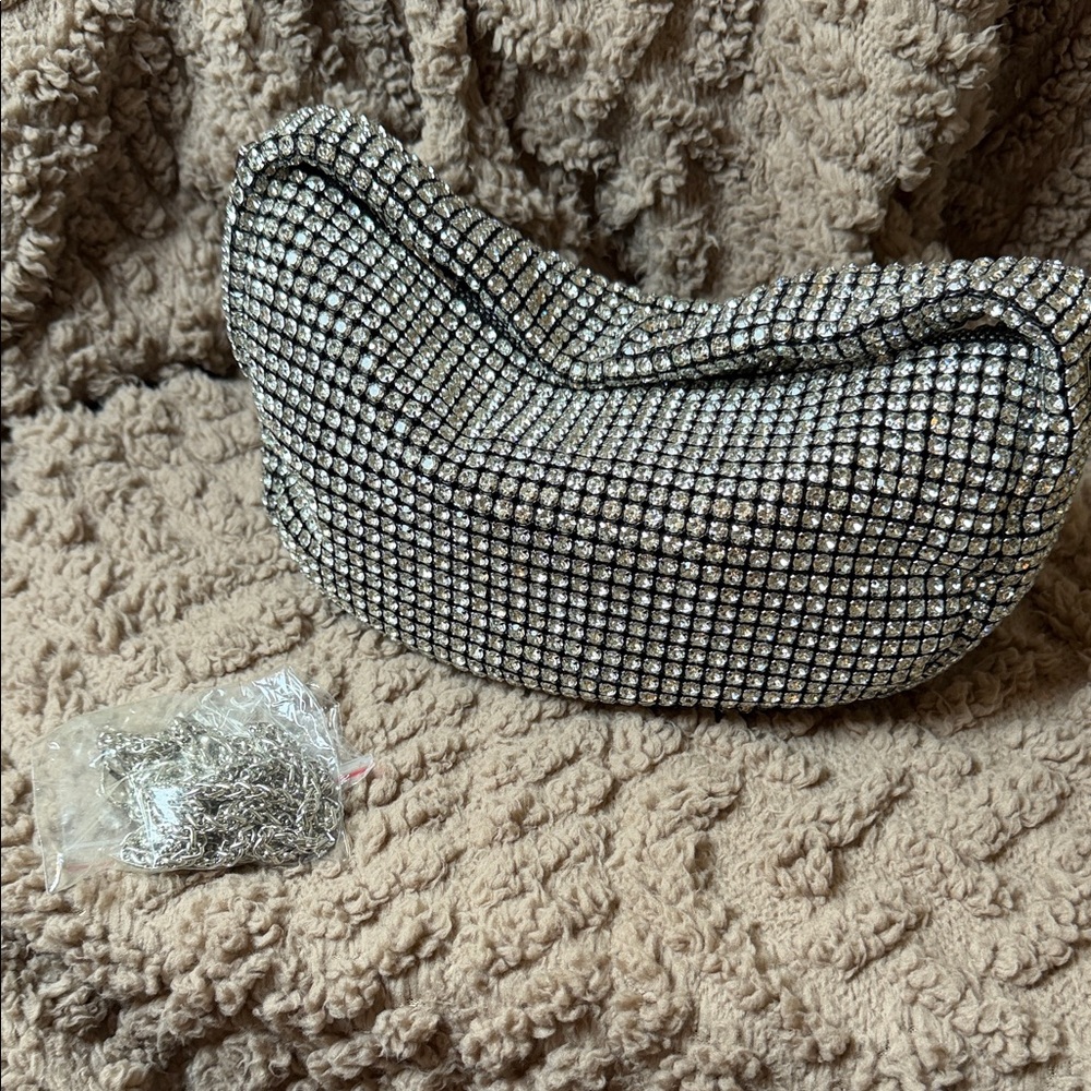 Silver Crystal Embellished Crossbody Bag